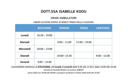 Nuovo orario ambulatorio KOOIJ