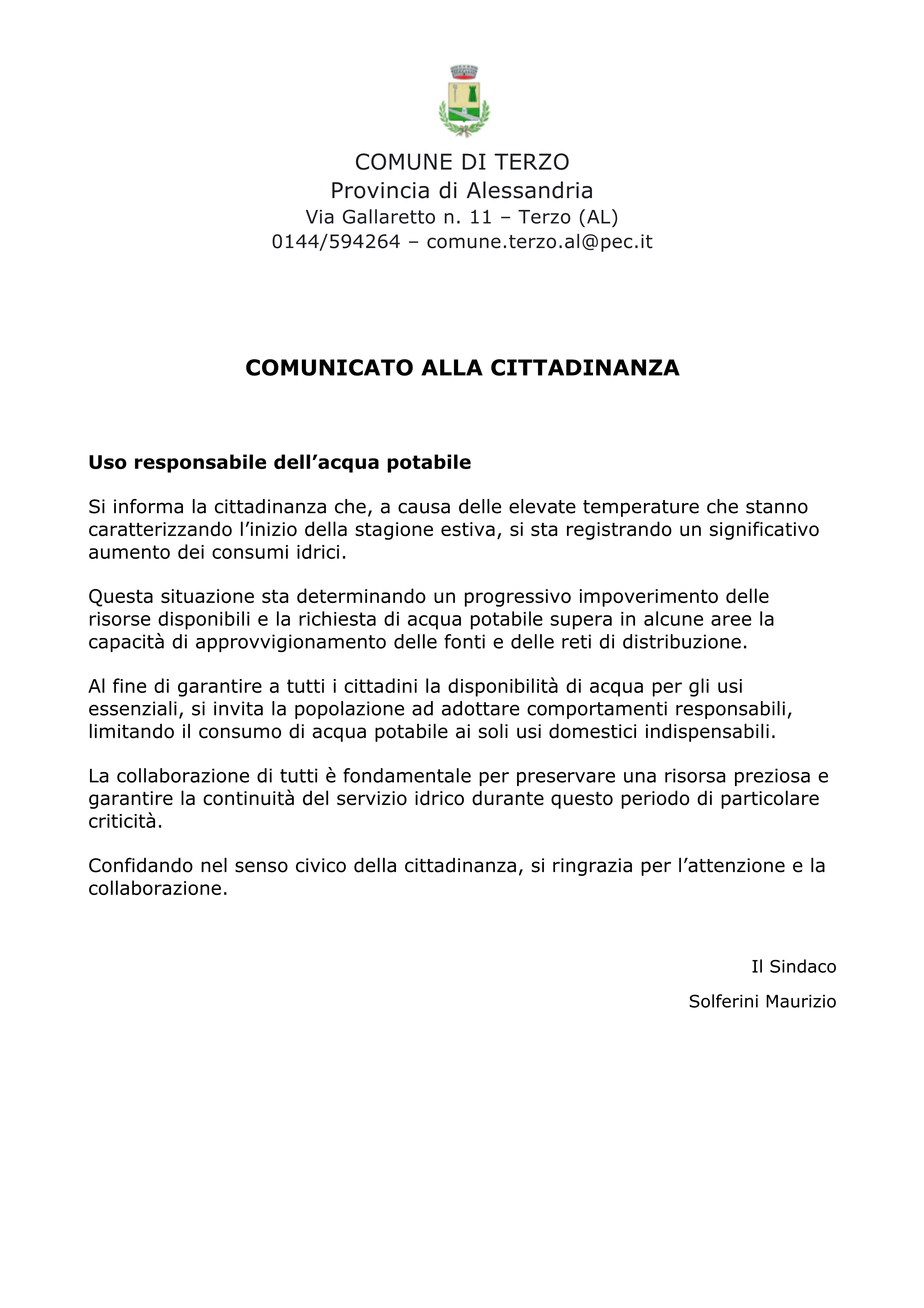 Uso responsabile dell'acqua potabile