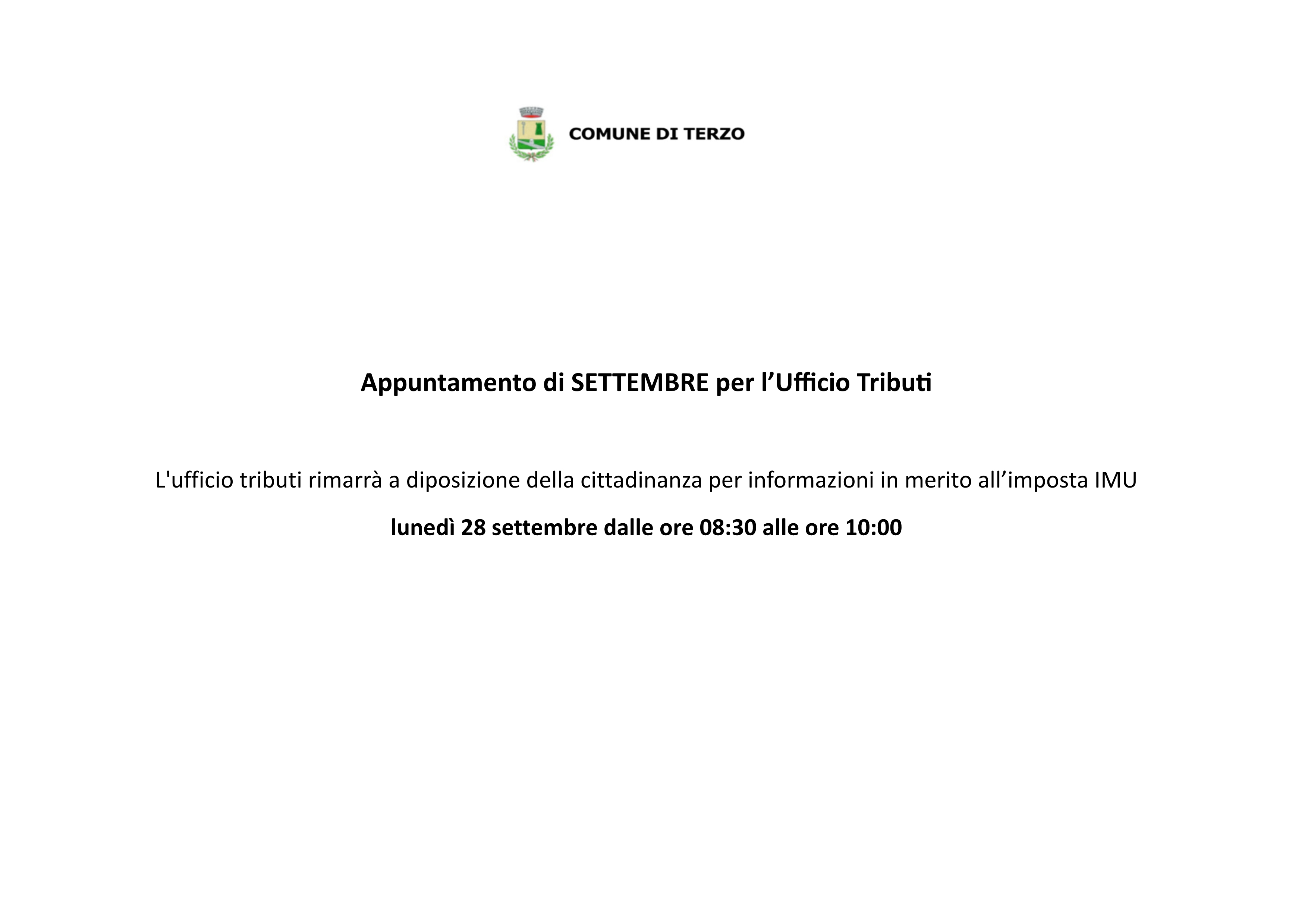 Appuntamento ufficio tributi settembre